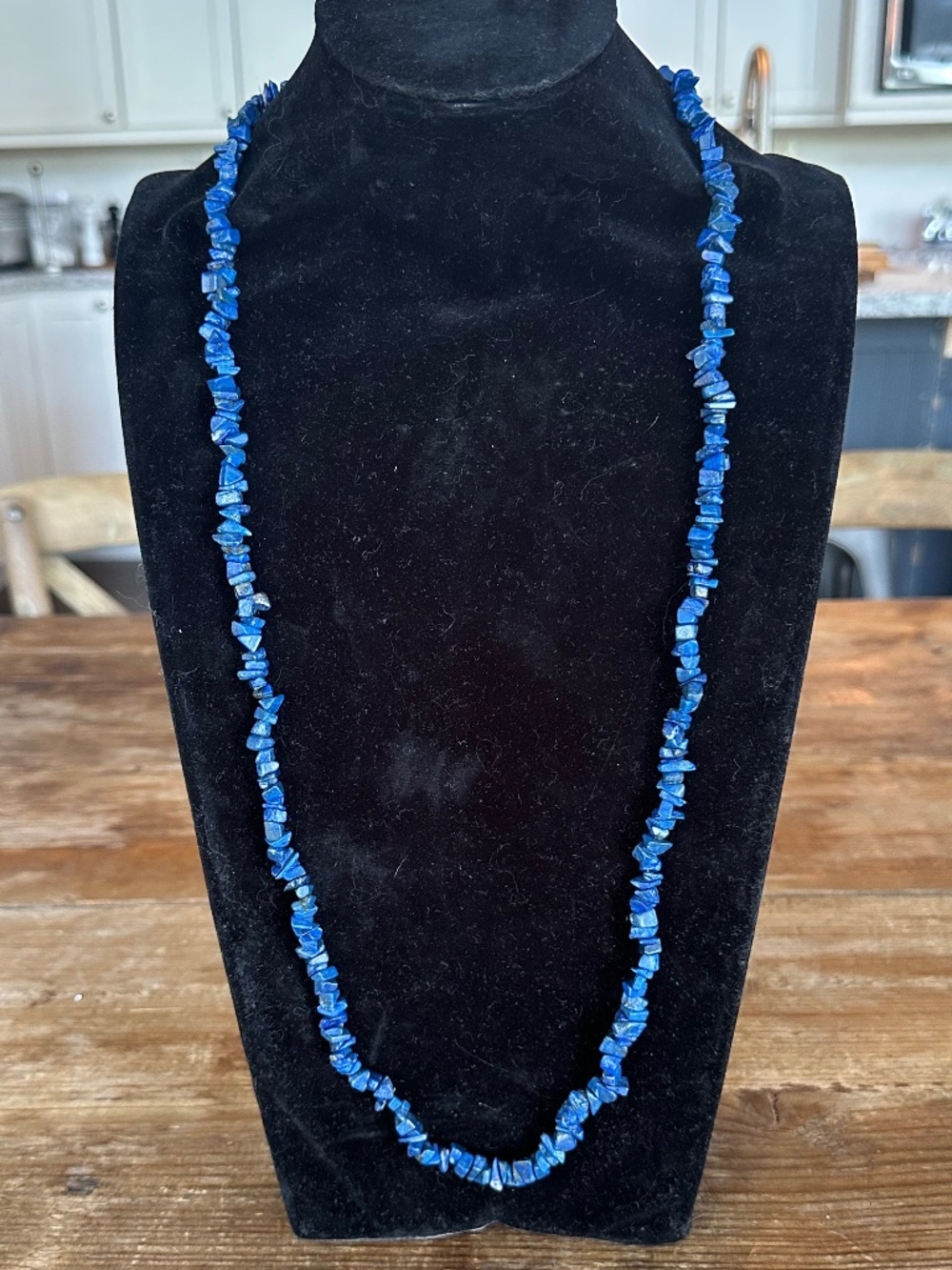 Vintage Lapis Lazuli Natural Gemstone Chip Strand Necklace - 34" Long